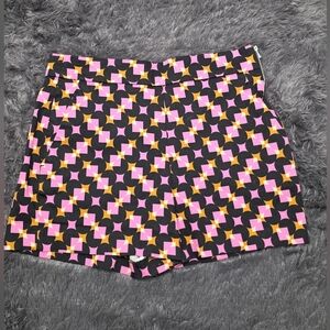 Zara -Black Shorts w/Pink & Orange Geometric Print. Size L. EUC